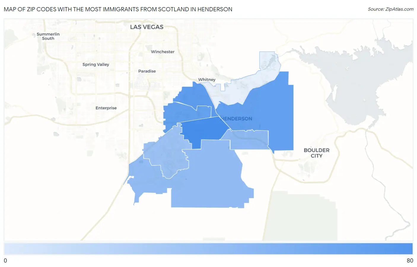 Zip Codes with the Most Immigrants from Scotland in Henderson Map
