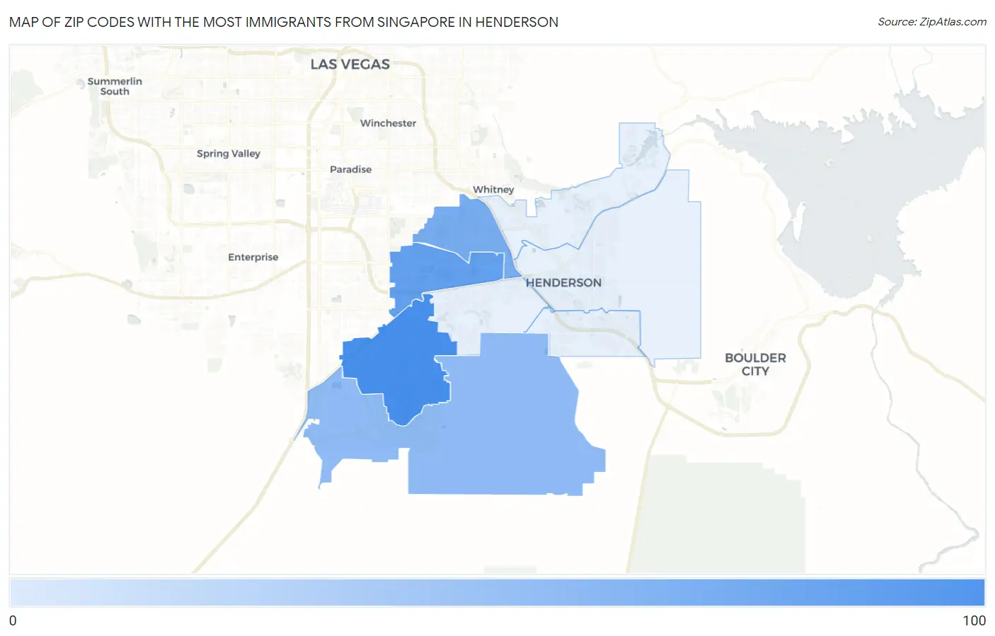 Zip Codes with the Most Immigrants from Singapore in Henderson Map