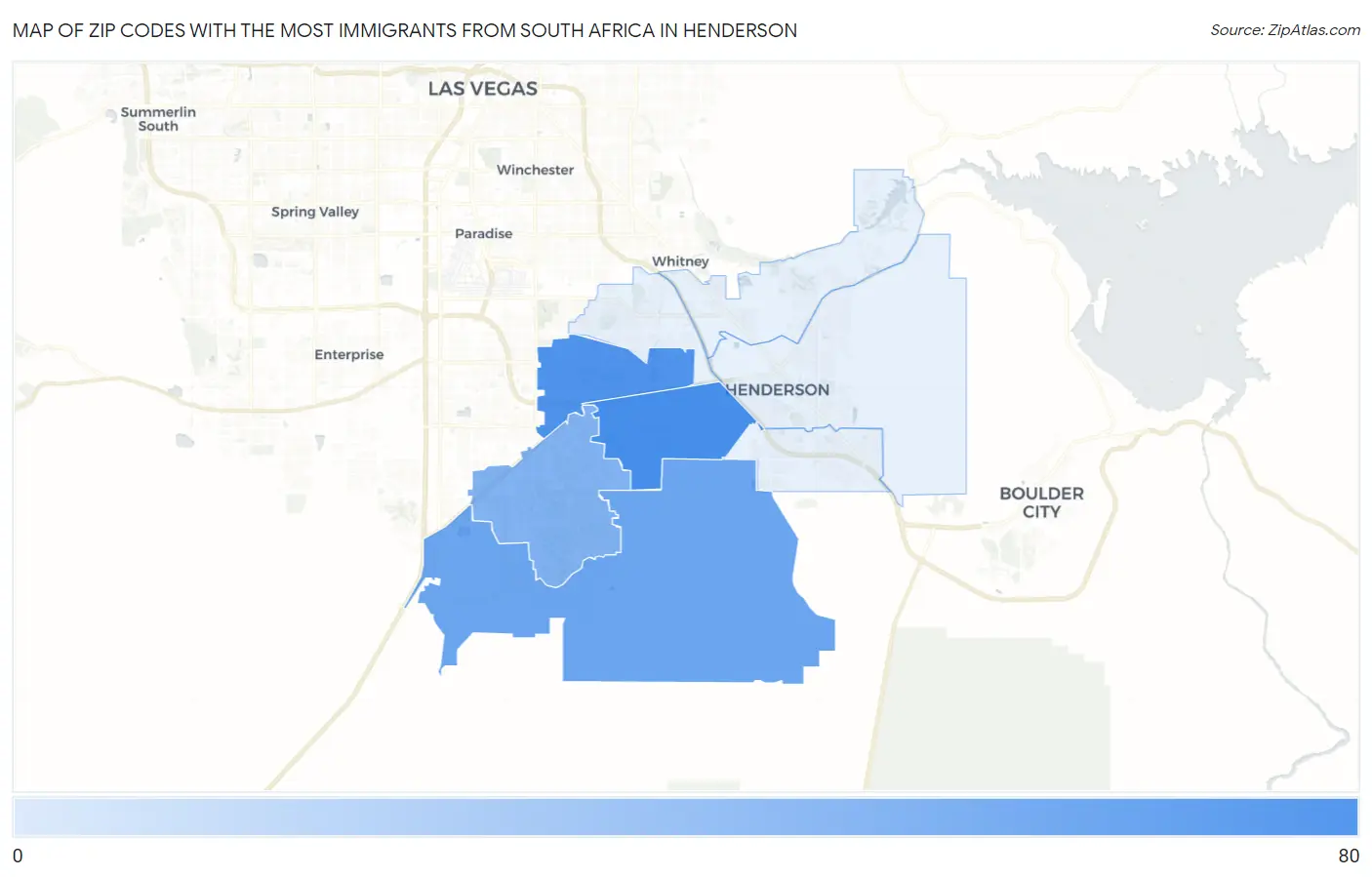 Zip Codes with the Most Immigrants from South Africa in Henderson Map