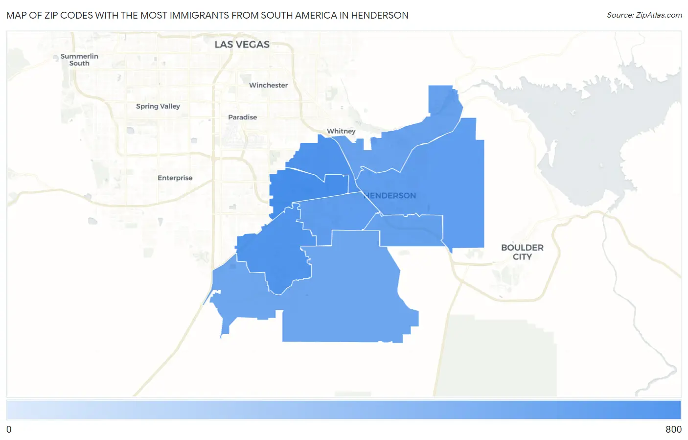 Zip Codes with the Most Immigrants from South America in Henderson Map