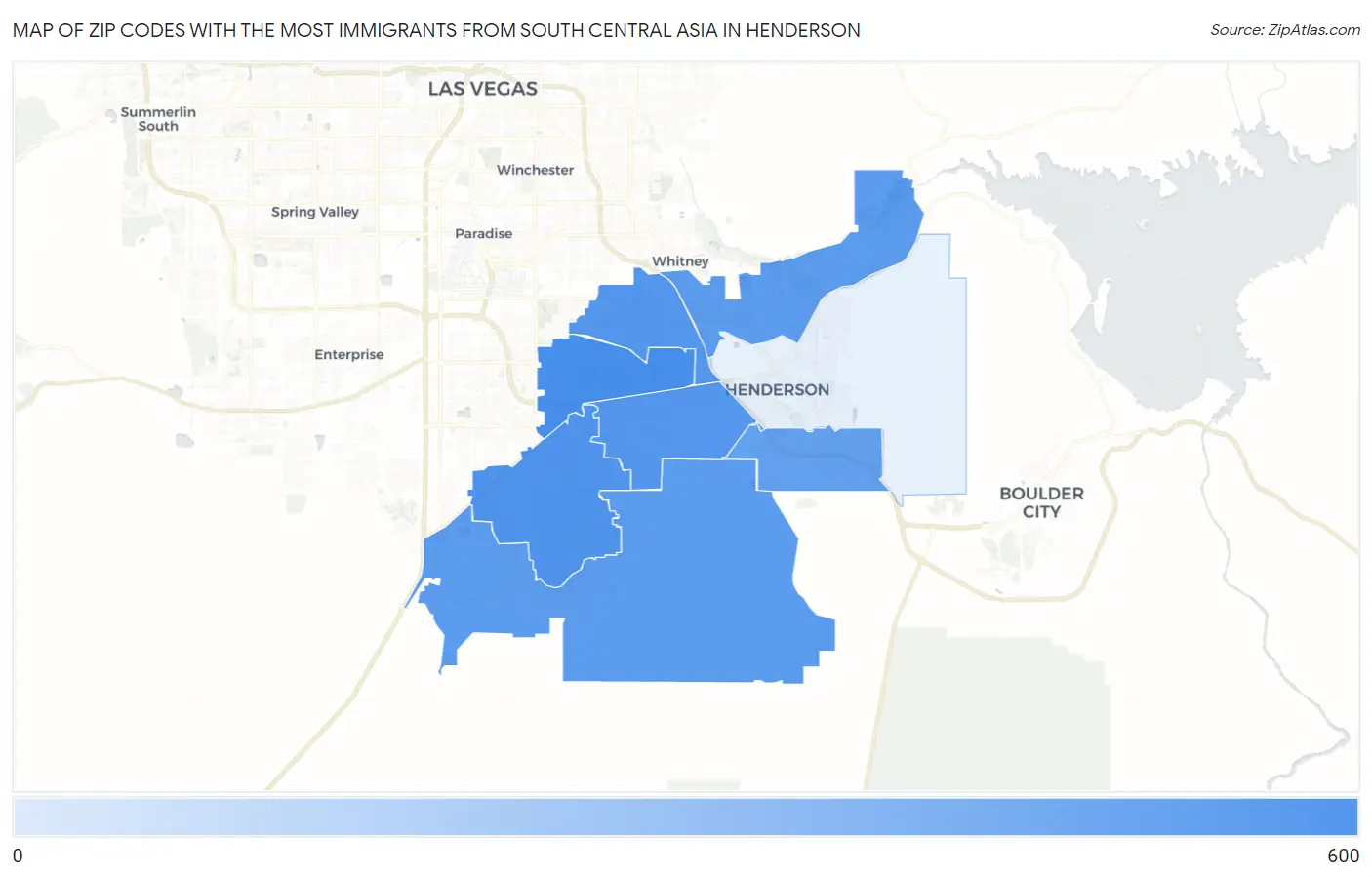 Zip Codes with the Most Immigrants from South Central Asia in Henderson Map