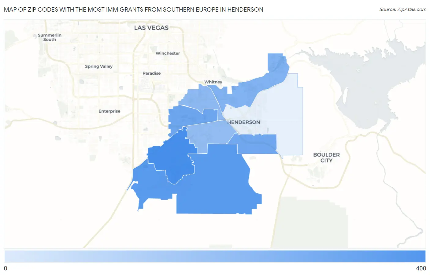 Zip Codes with the Most Immigrants from Southern Europe in Henderson Map
