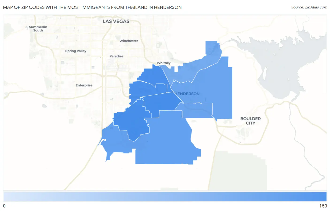 Zip Codes with the Most Immigrants from Thailand in Henderson Map