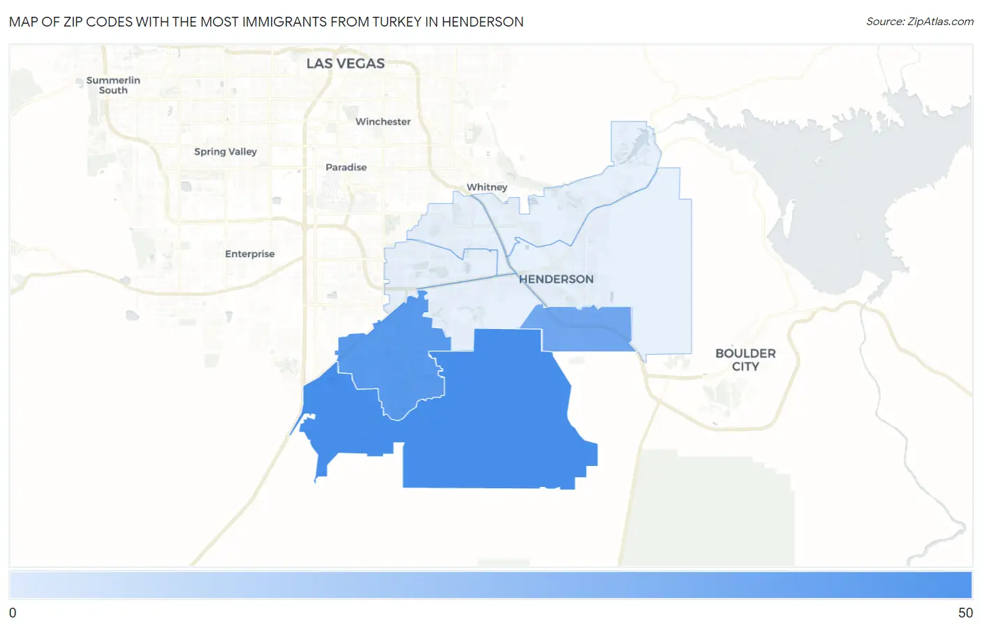 Zip Codes with the Most Immigrants from Turkey in Henderson Map