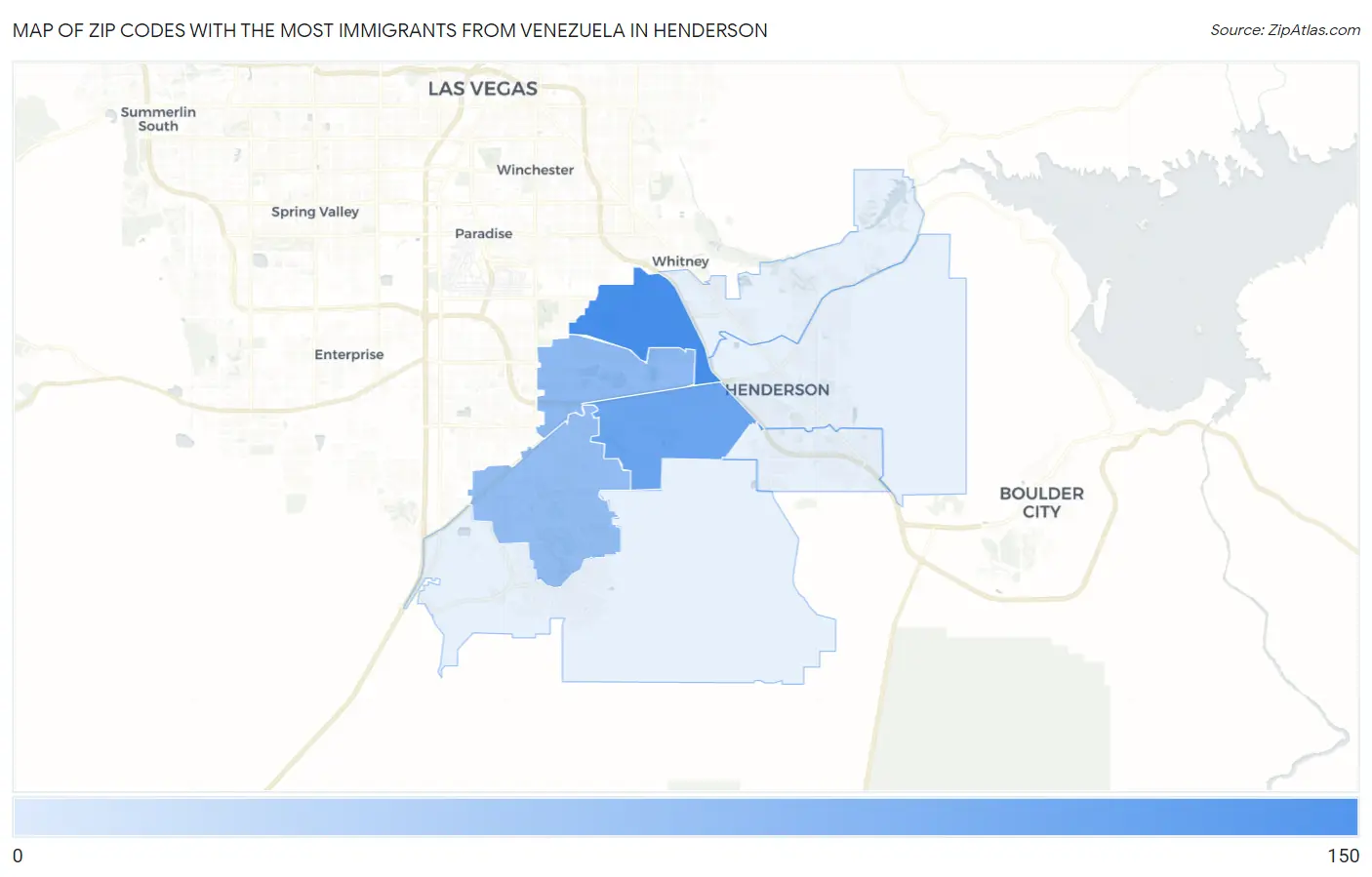 Zip Codes with the Most Immigrants from Venezuela in Henderson Map