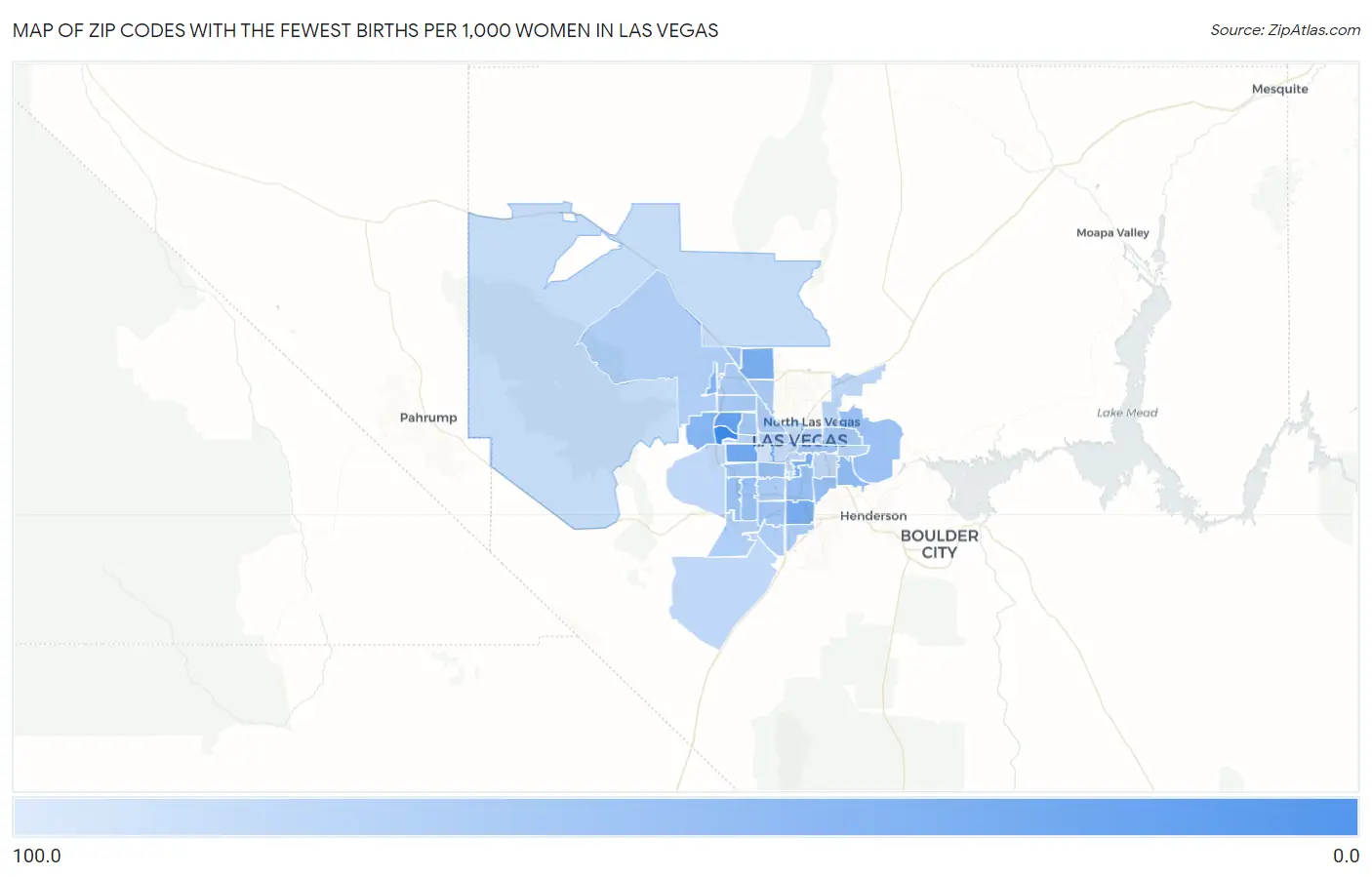 Zip Codes with the Fewest Births per 1,000 Women in Las Vegas Map