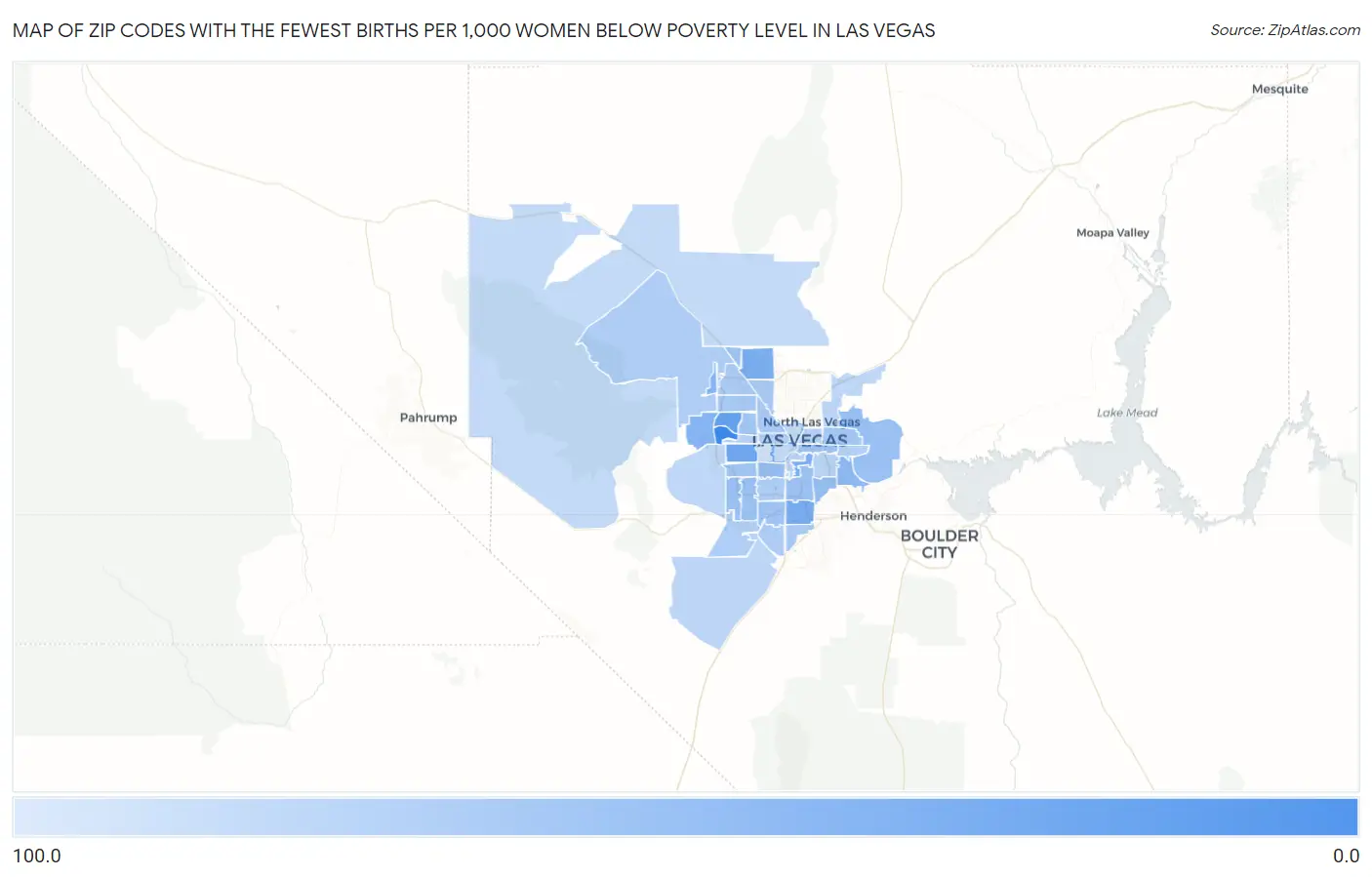 Zip Codes with the Fewest Births per 1,000 Women Below Poverty Level in Las Vegas Map