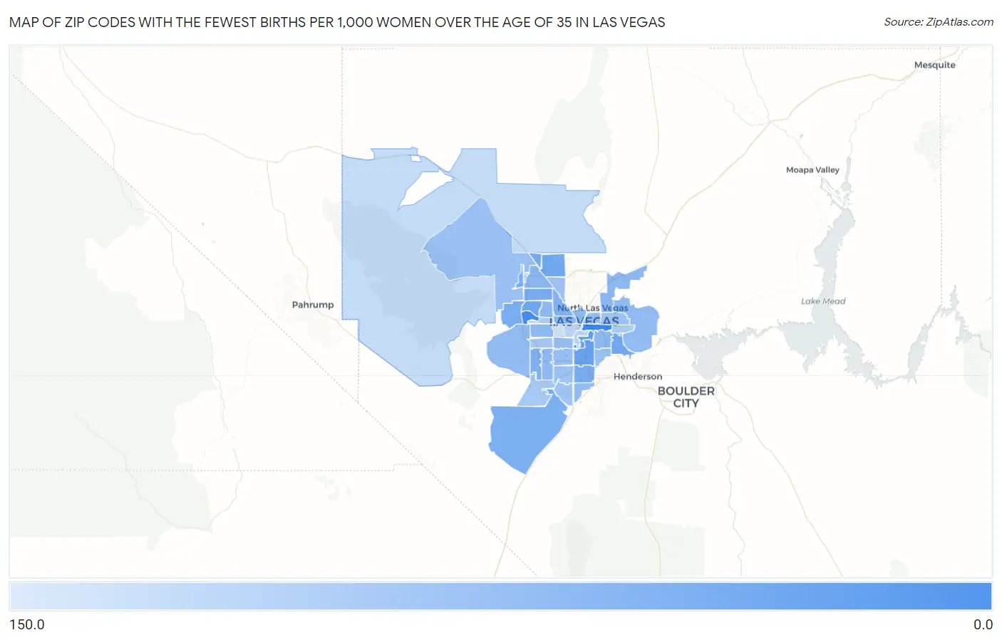 Zip Codes with the Fewest Births per 1,000 Women Over the Age of 35 in Las Vegas Map