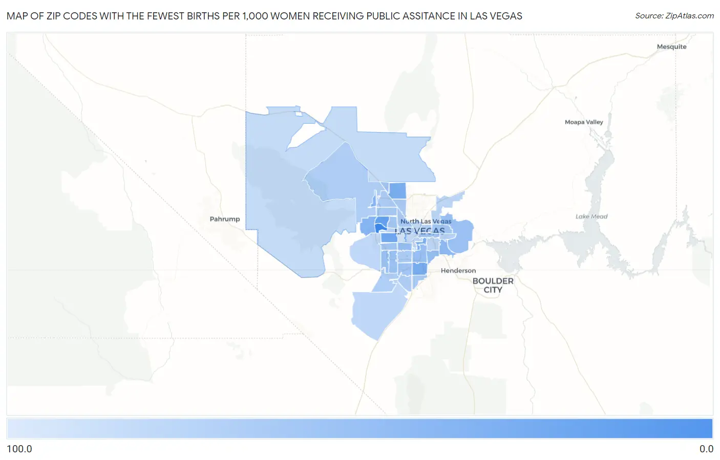 Zip Codes with the Fewest Births per 1,000 Women Receiving Public Assitance in Las Vegas Map