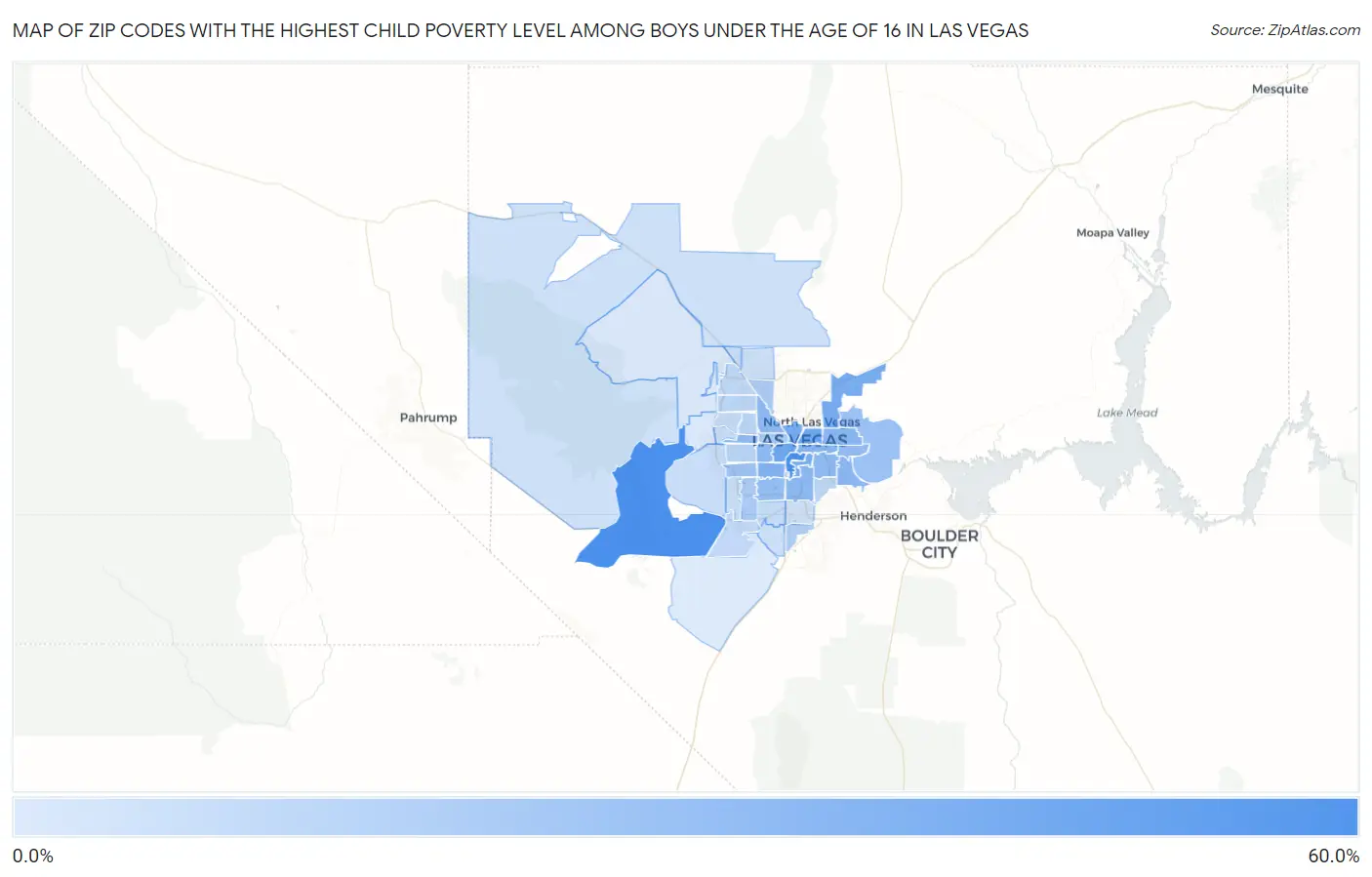 Zip Codes with the Highest Child Poverty Level Among Boys Under the Age of 16 in Las Vegas Map