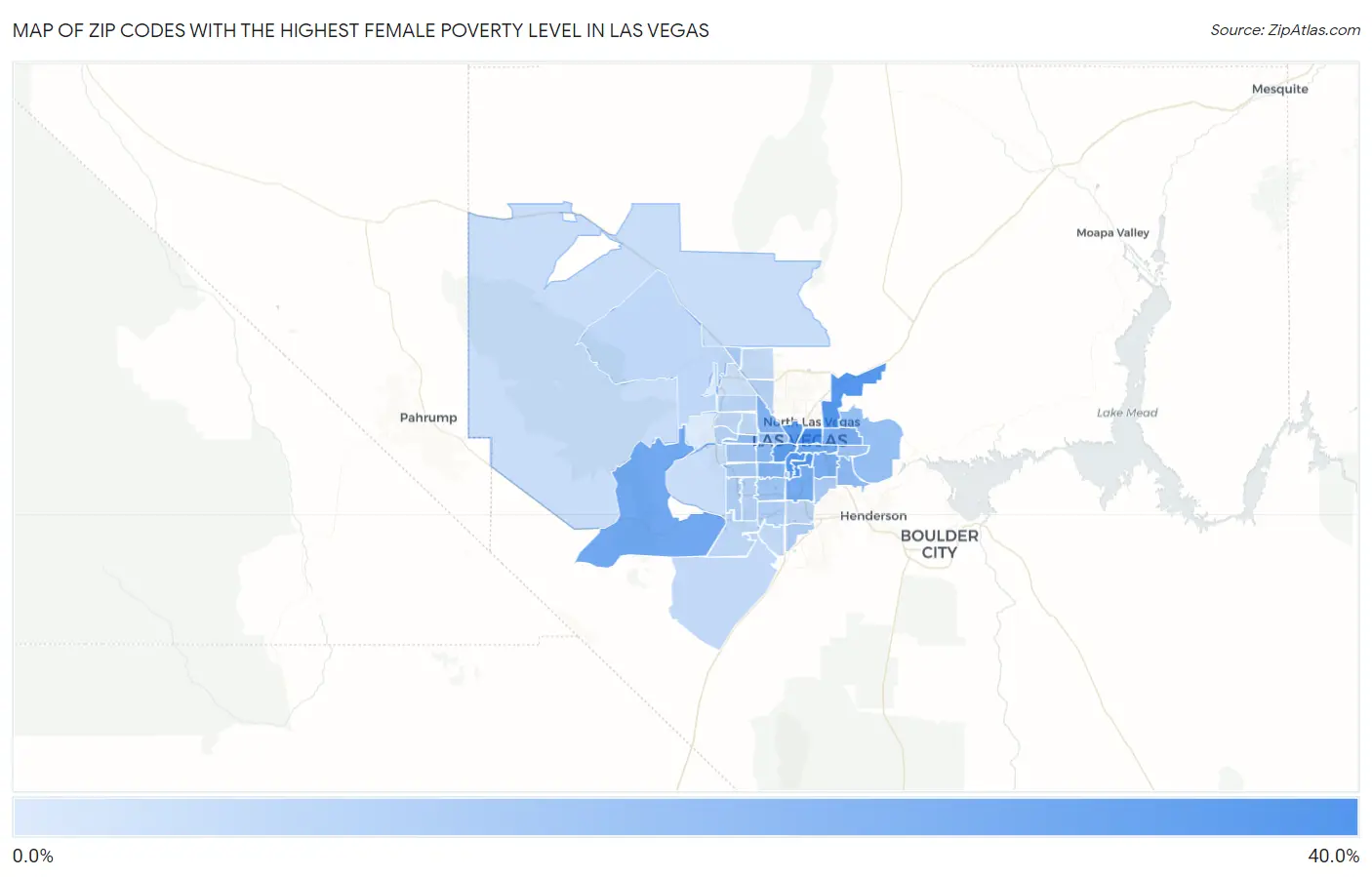 Zip Codes with the Highest Female Poverty Level in Las Vegas Map