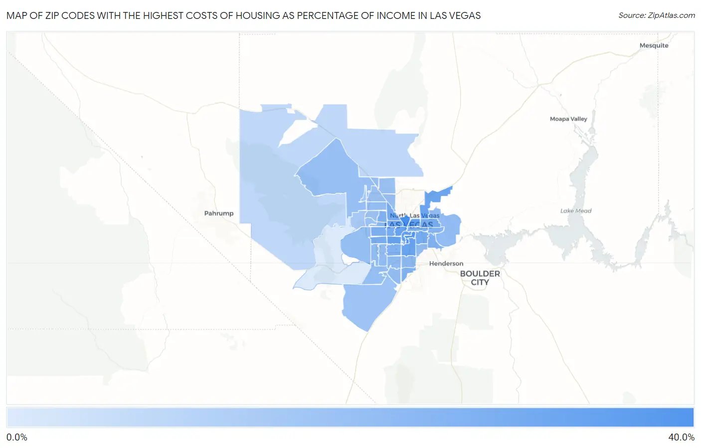 Zip Codes with the Highest Costs of Housing as Percentage of Income in Las Vegas Map