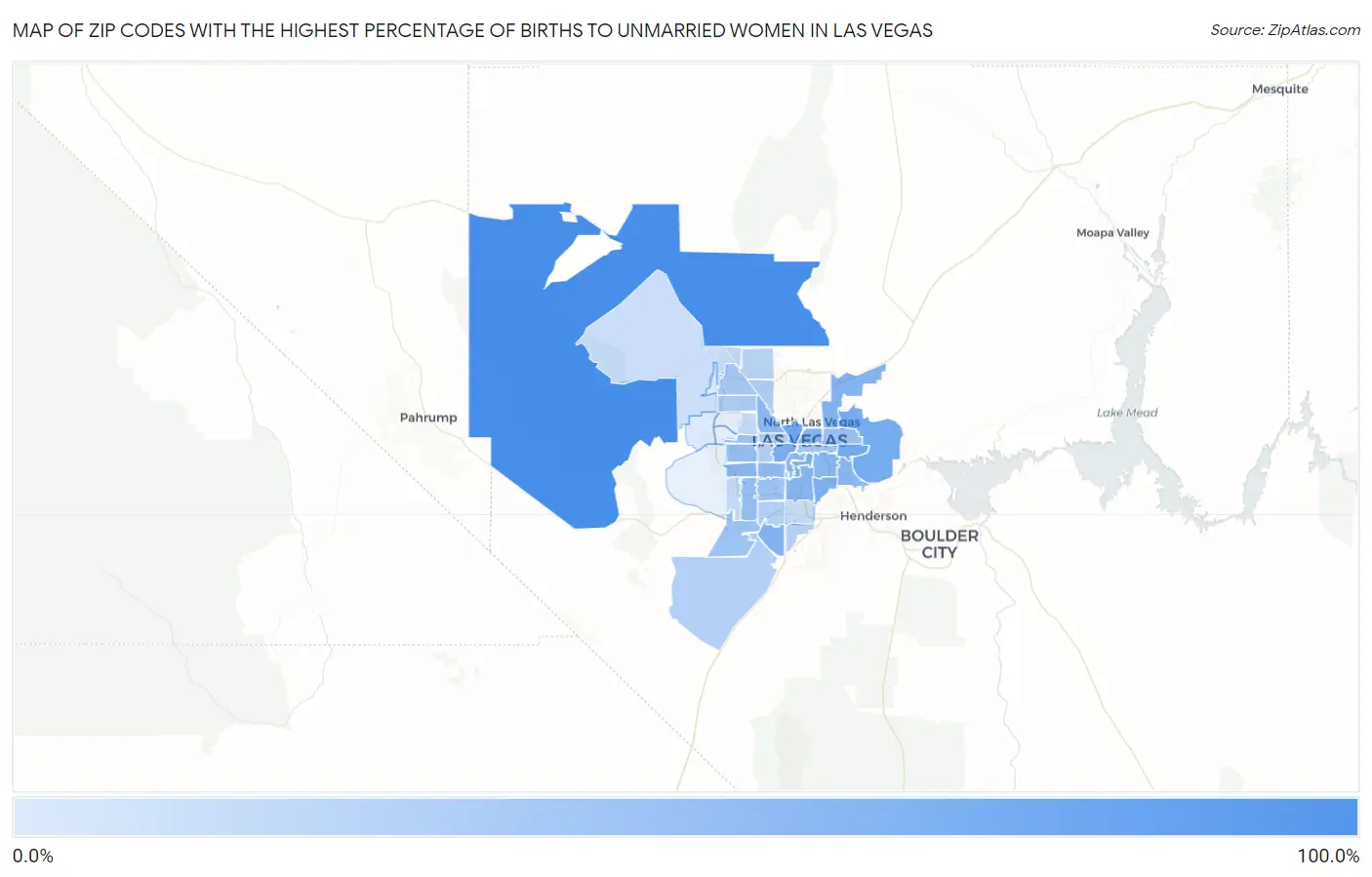 Zip Codes with the Highest Percentage of Births to Unmarried Women in Las Vegas Map