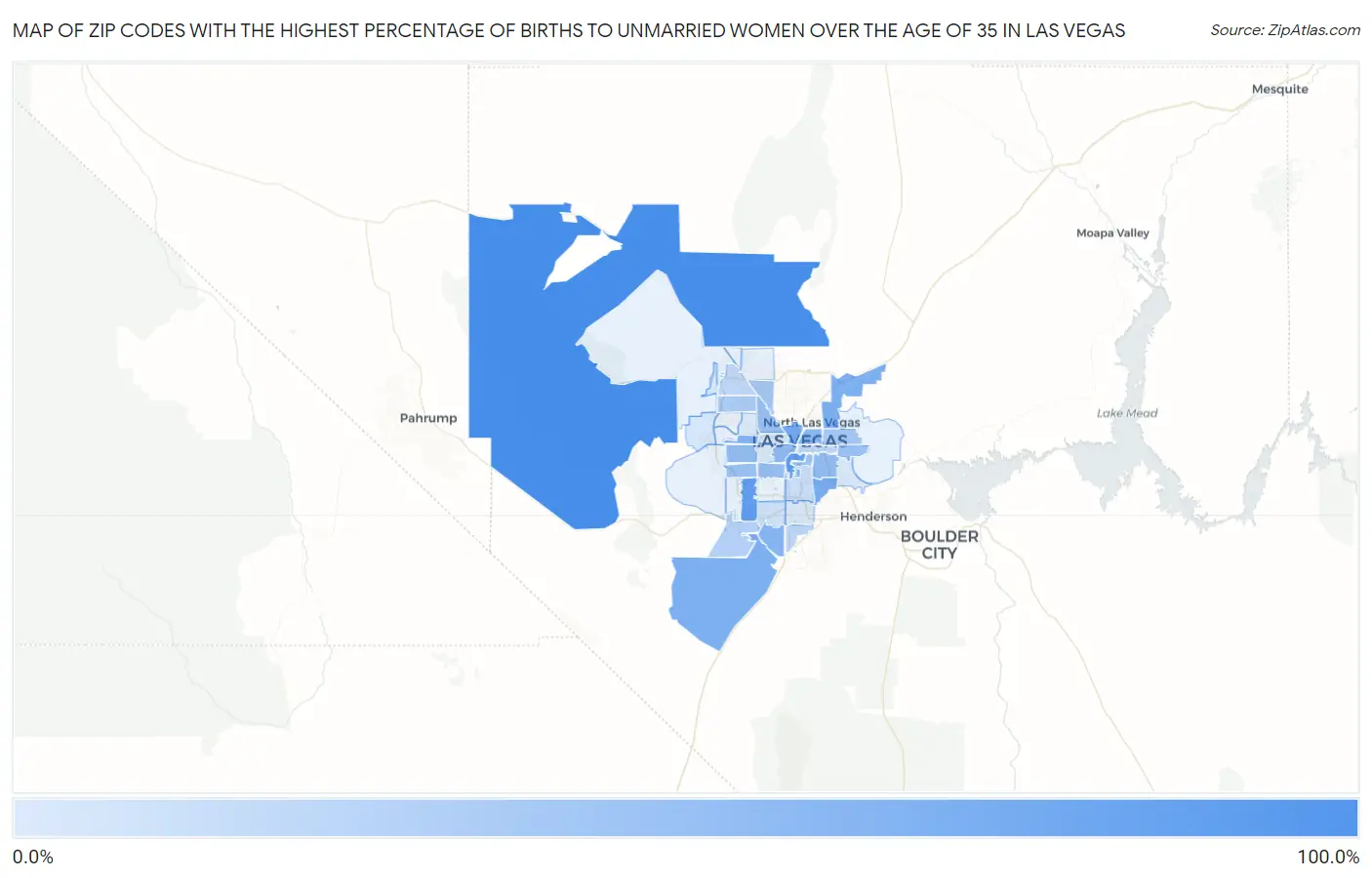 Zip Codes with the Highest Percentage of Births to Unmarried Women over the Age of 35 in Las Vegas Map