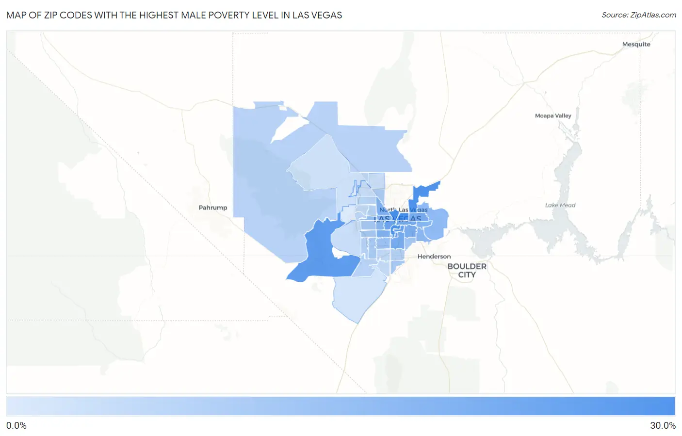 Zip Codes with the Highest Male Poverty Level in Las Vegas Map