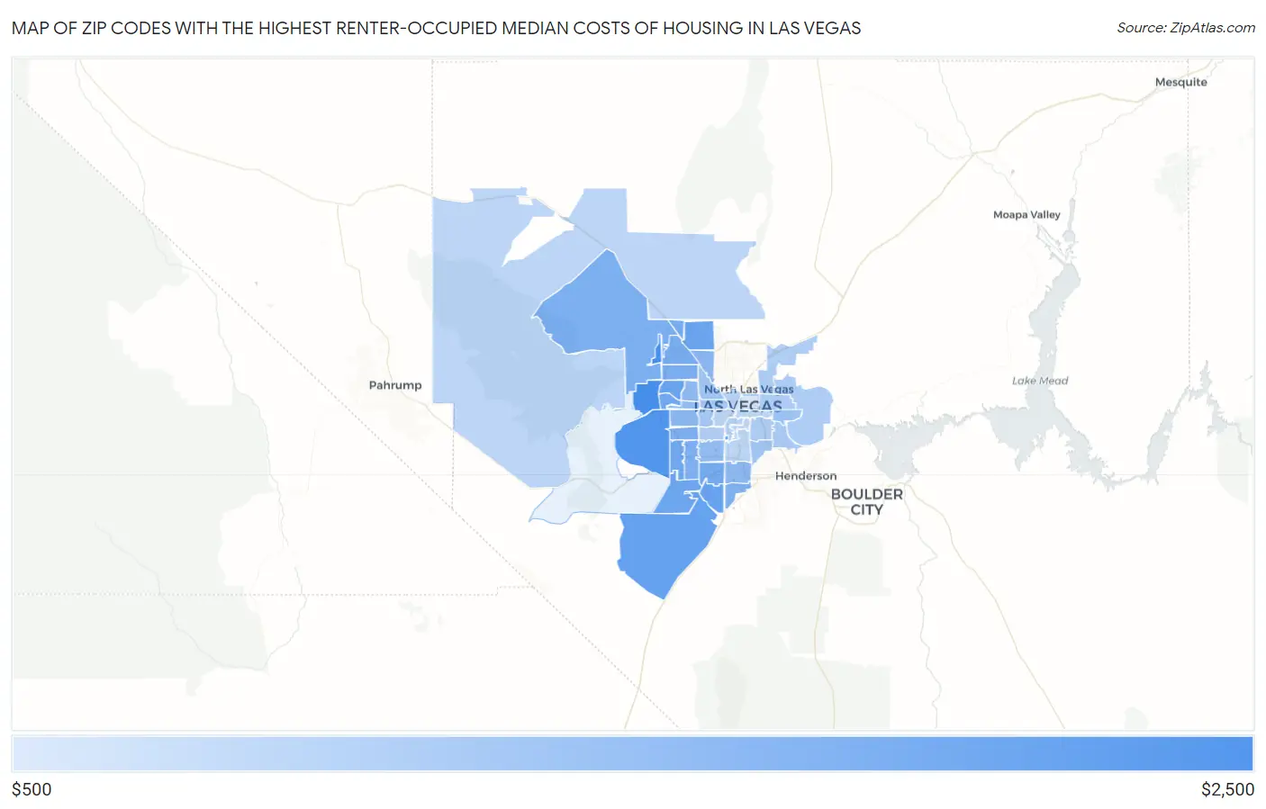 Zip Codes with the Highest Renter-Occupied Median Costs of Housing in Las Vegas Map