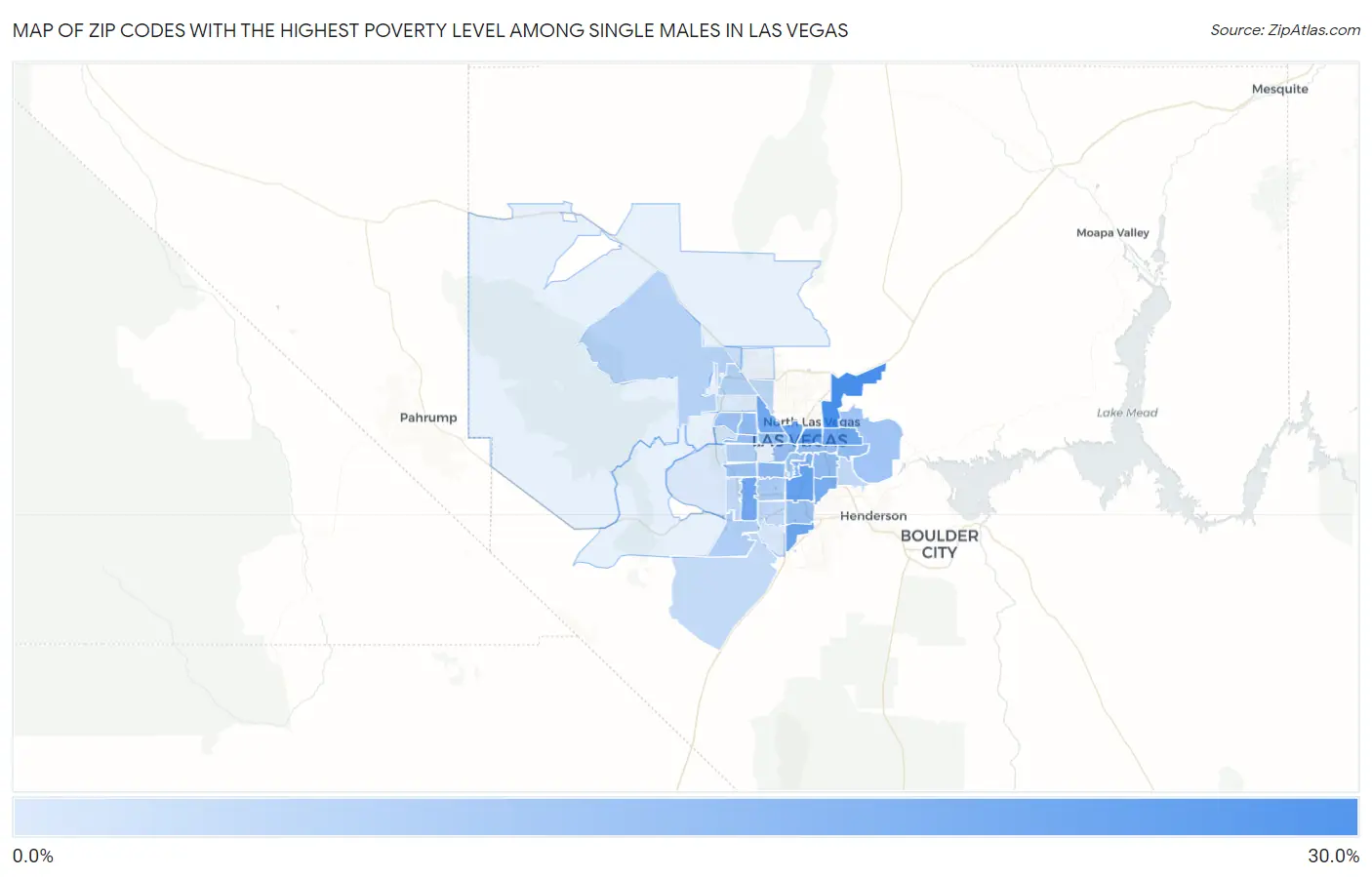 Zip Codes with the Highest Poverty Level Among Single Males in Las Vegas Map