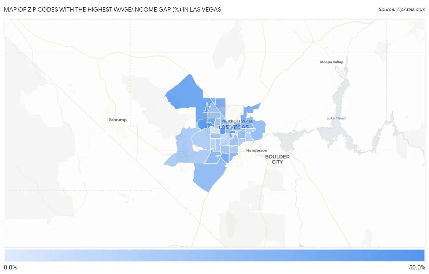 Zip Codes with the Highest Wage/Income Gap (%) in Las Vegas Map