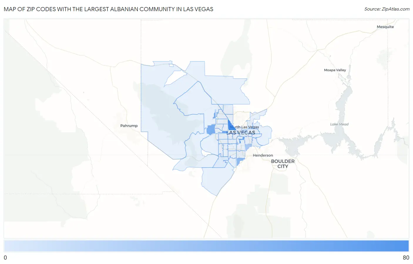 Zip Codes with the Largest Albanian Community in Las Vegas Map