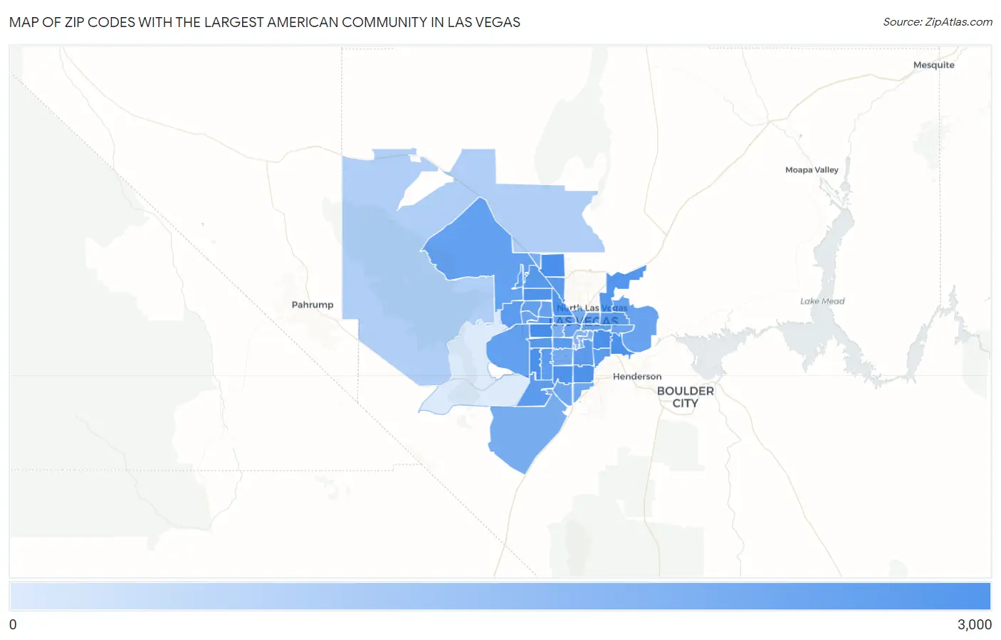 Zip Codes with the Largest American Community in Las Vegas Map
