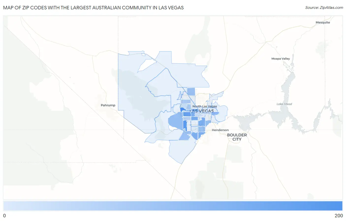 Zip Codes with the Largest Australian Community in Las Vegas Map