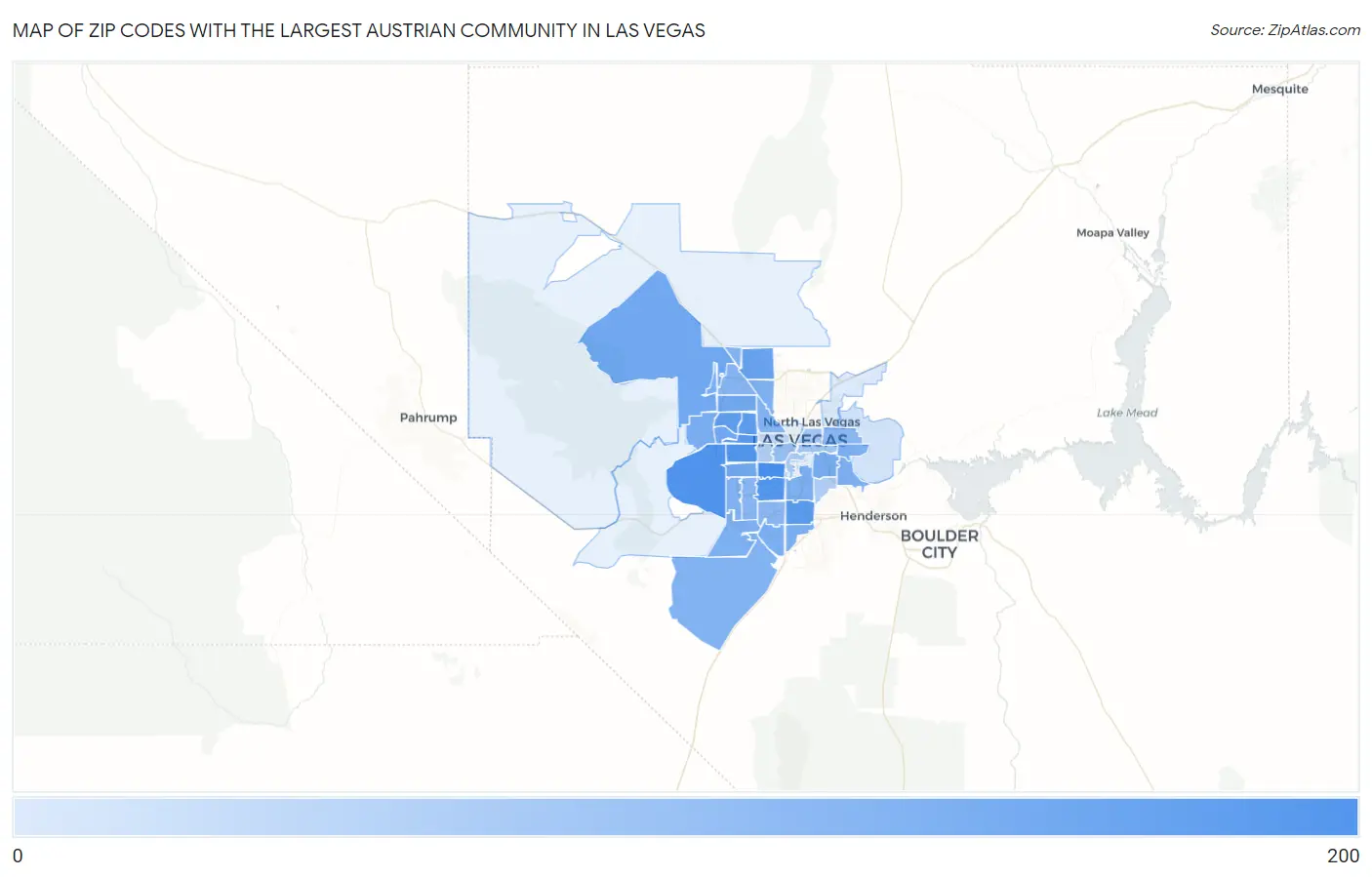 Zip Codes with the Largest Austrian Community in Las Vegas Map