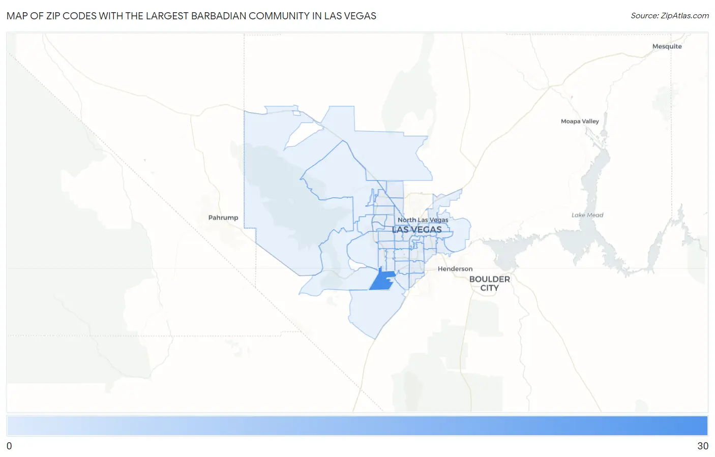 Zip Codes with the Largest Barbadian Community in Las Vegas Map