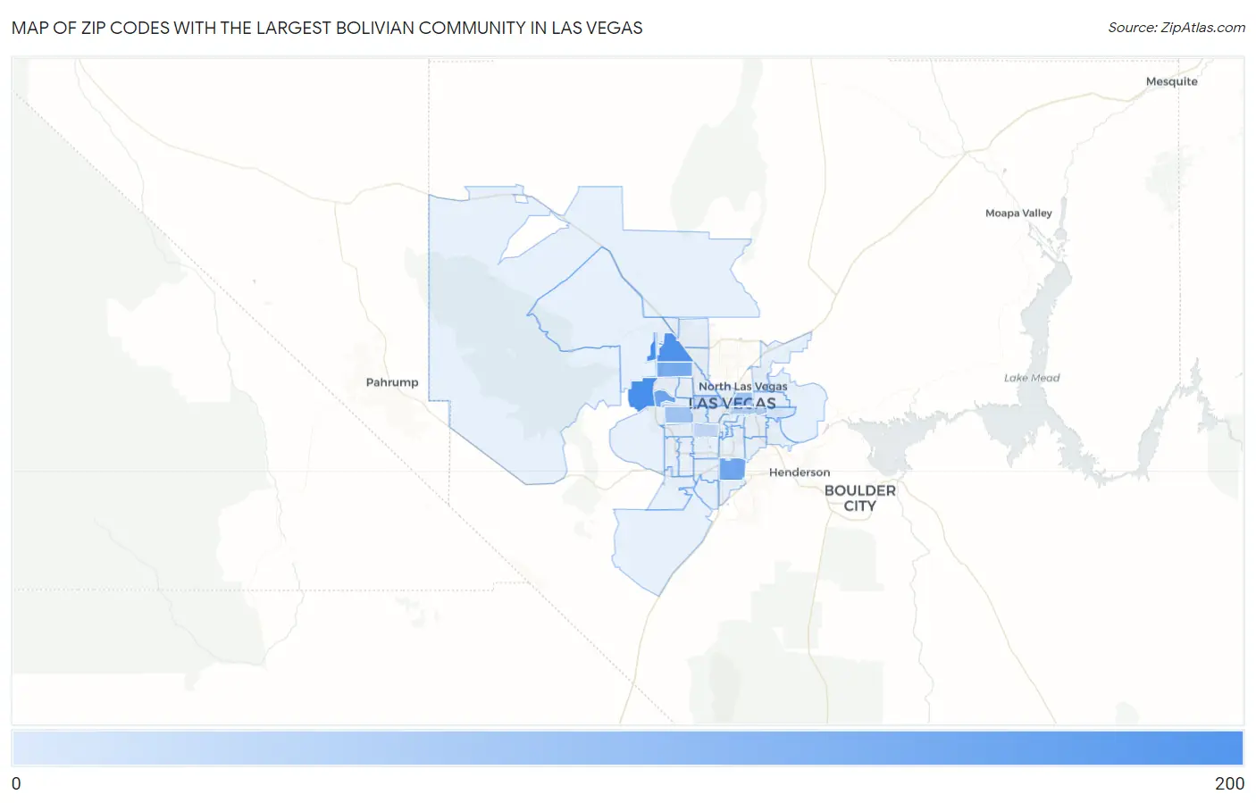 Zip Codes with the Largest Bolivian Community in Las Vegas Map