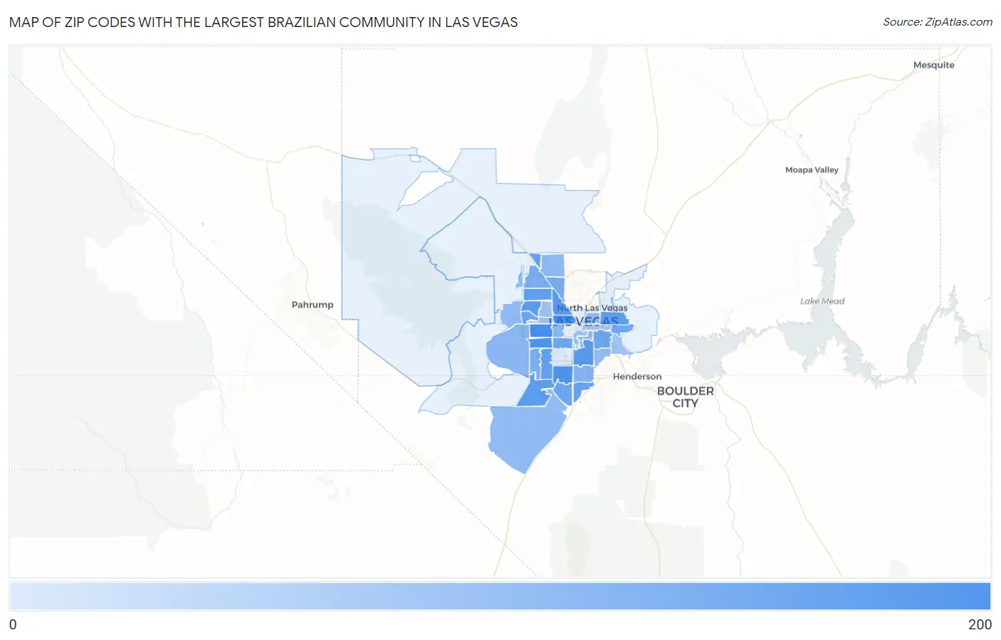 Zip Codes with the Largest Brazilian Community in Las Vegas Map