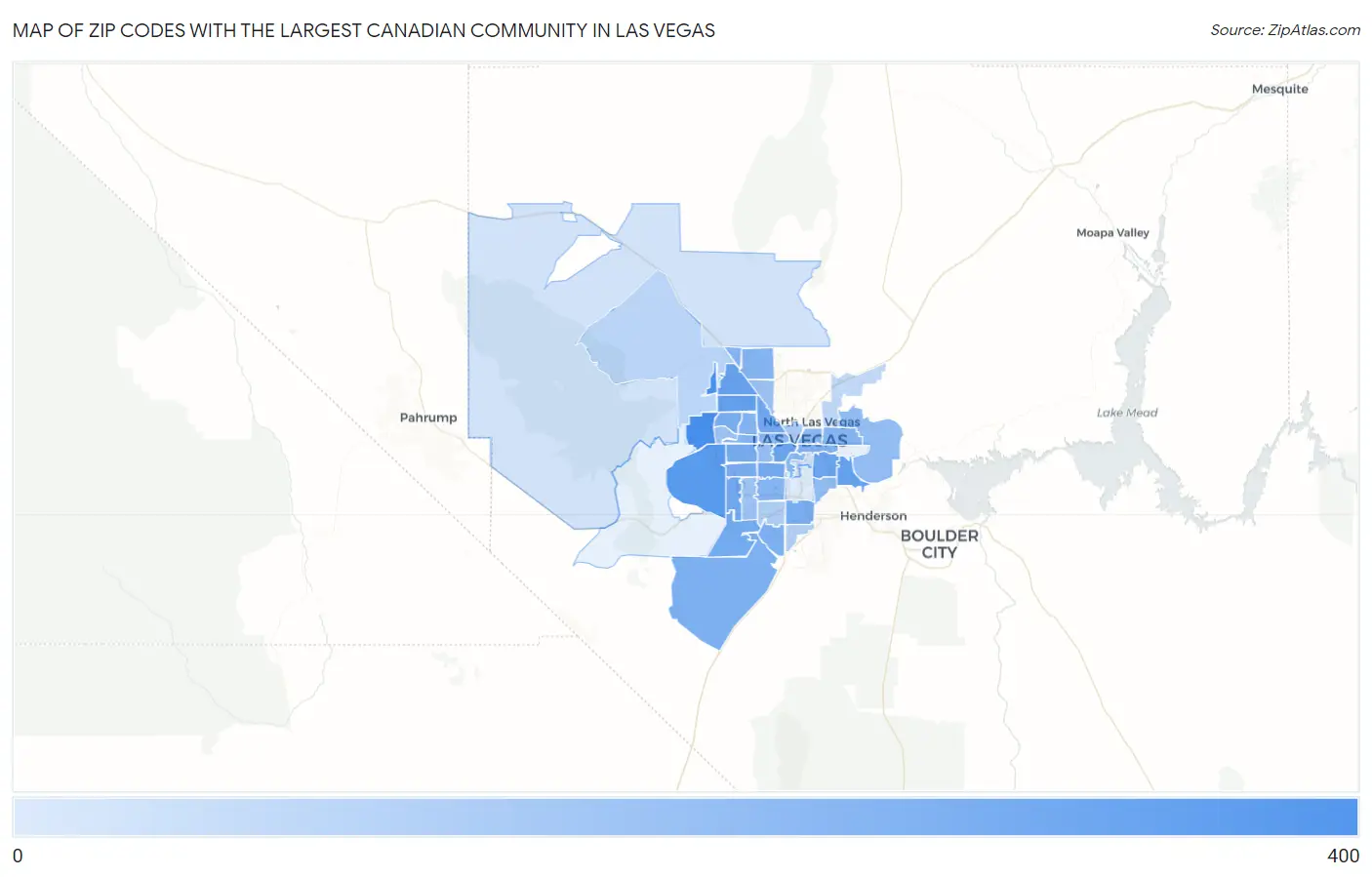 Zip Codes with the Largest Canadian Community in Las Vegas Map