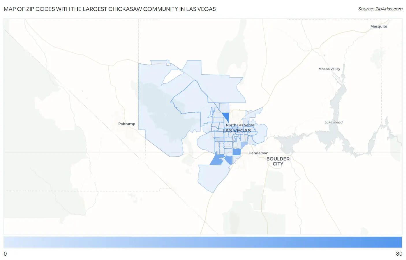 Zip Codes with the Largest Chickasaw Community in Las Vegas Map