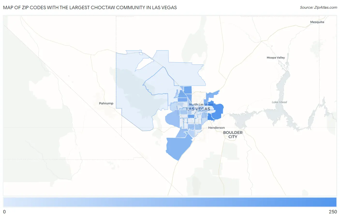 Zip Codes with the Largest Choctaw Community in Las Vegas Map