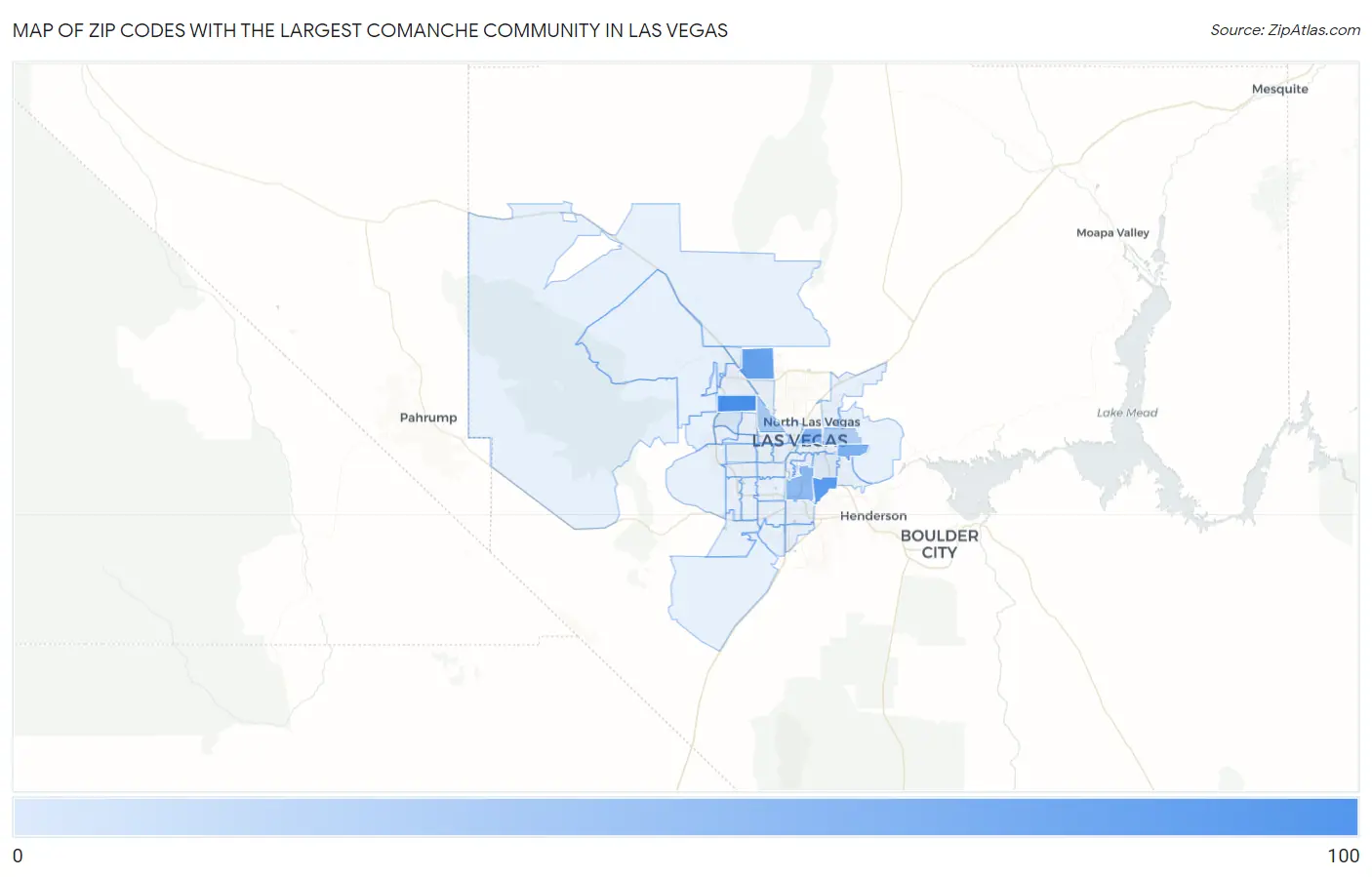 Zip Codes with the Largest Comanche Community in Las Vegas Map