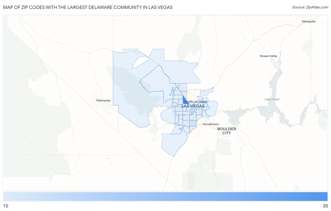 Zip Codes with the Largest Delaware Community in Las Vegas Map