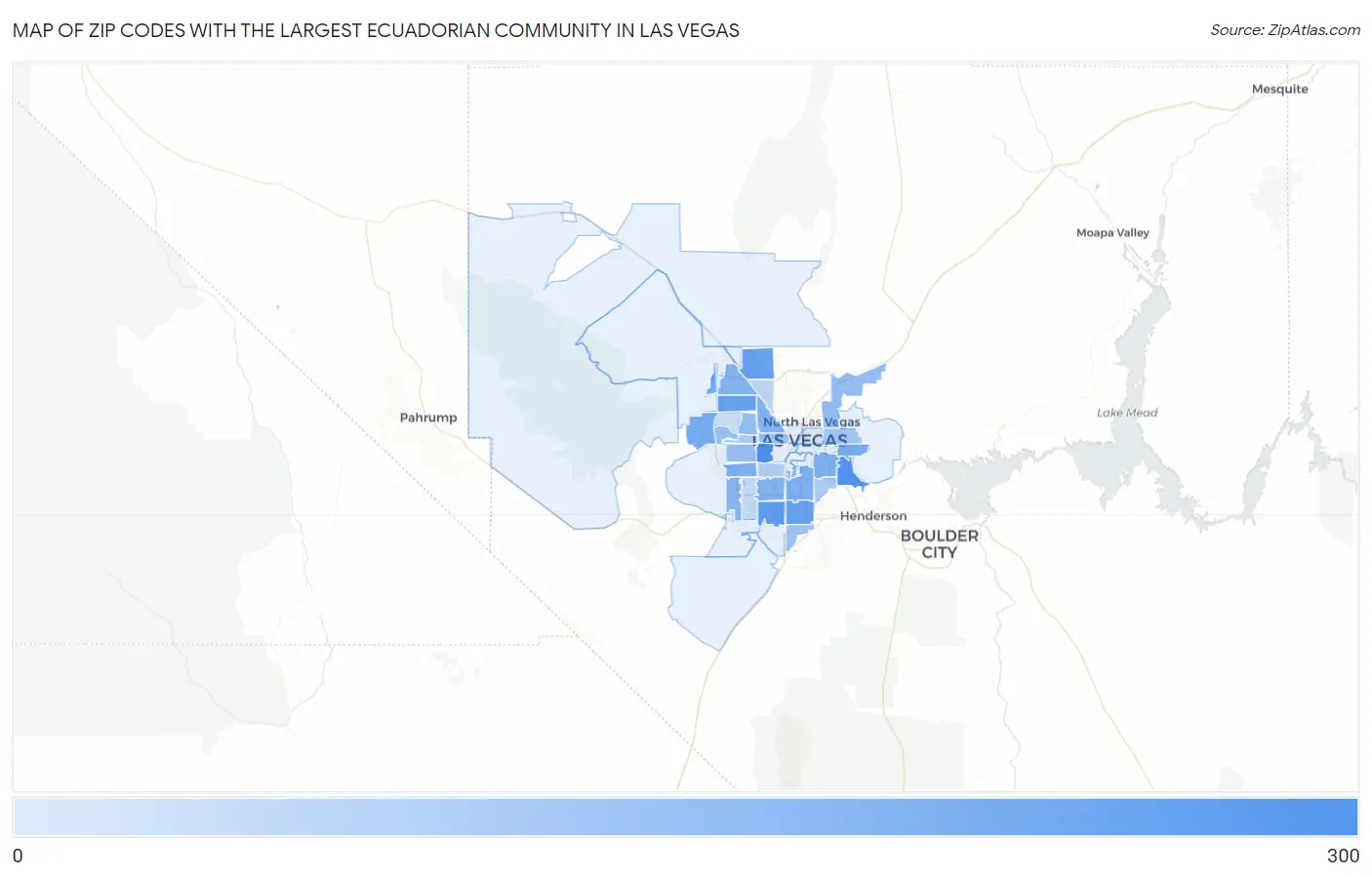 Zip Codes with the Largest Ecuadorian Community in Las Vegas Map