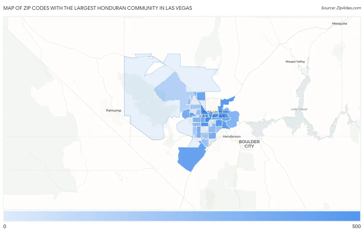 Zip Codes with the Largest Honduran Community in Las Vegas Map