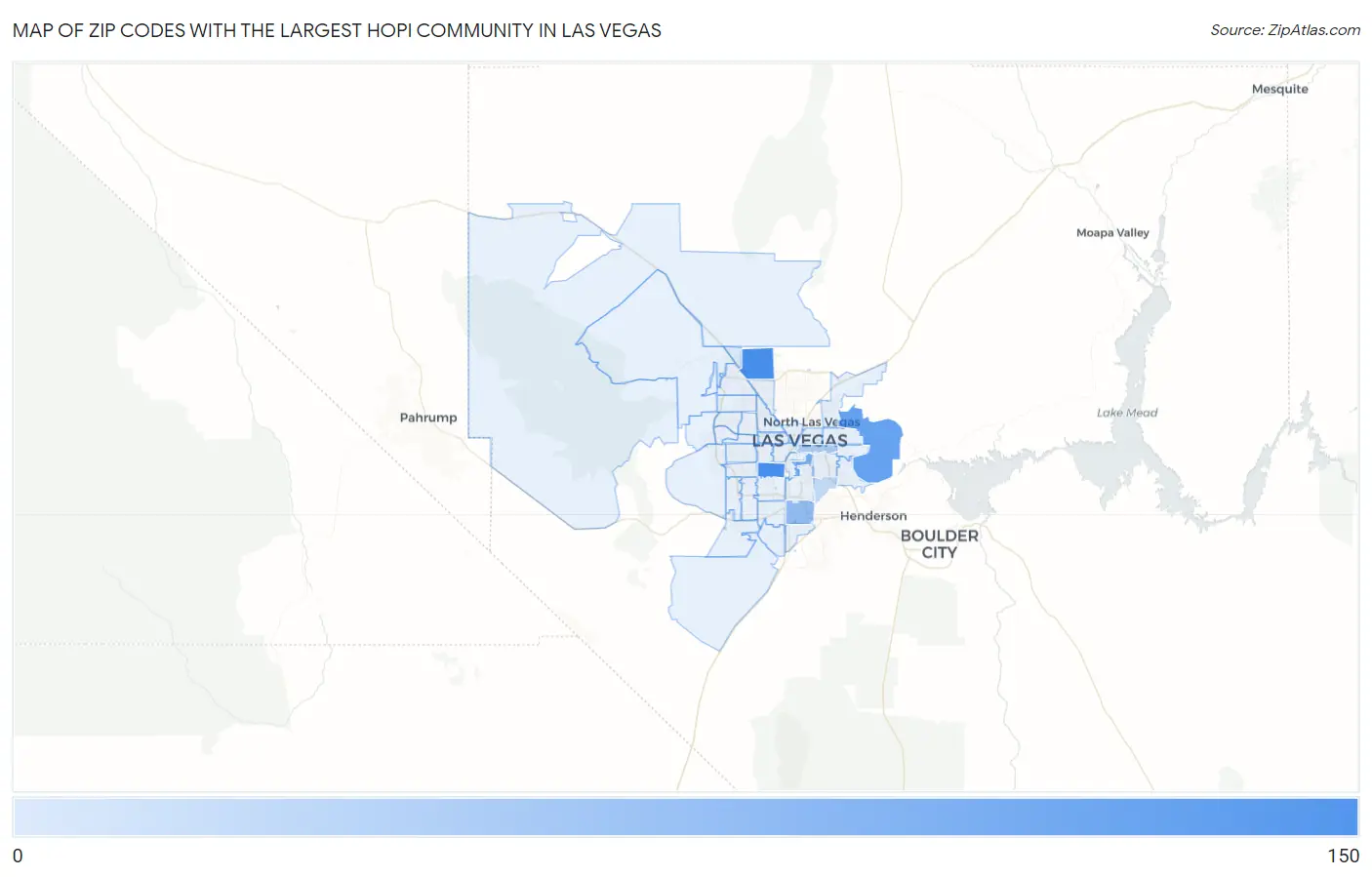 Zip Codes with the Largest Hopi Community in Las Vegas Map