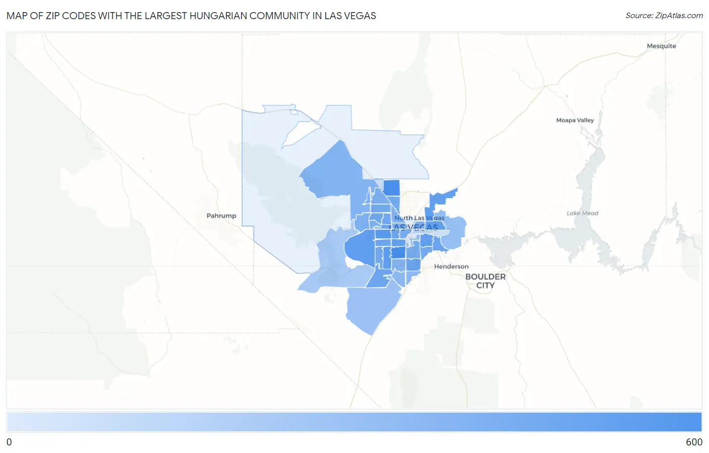 Zip Codes with the Largest Hungarian Community in Las Vegas Map