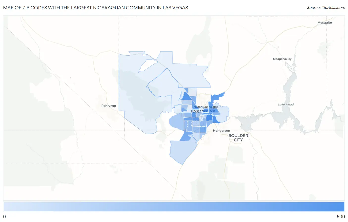 Zip Codes with the Largest Nicaraguan Community in Las Vegas Map