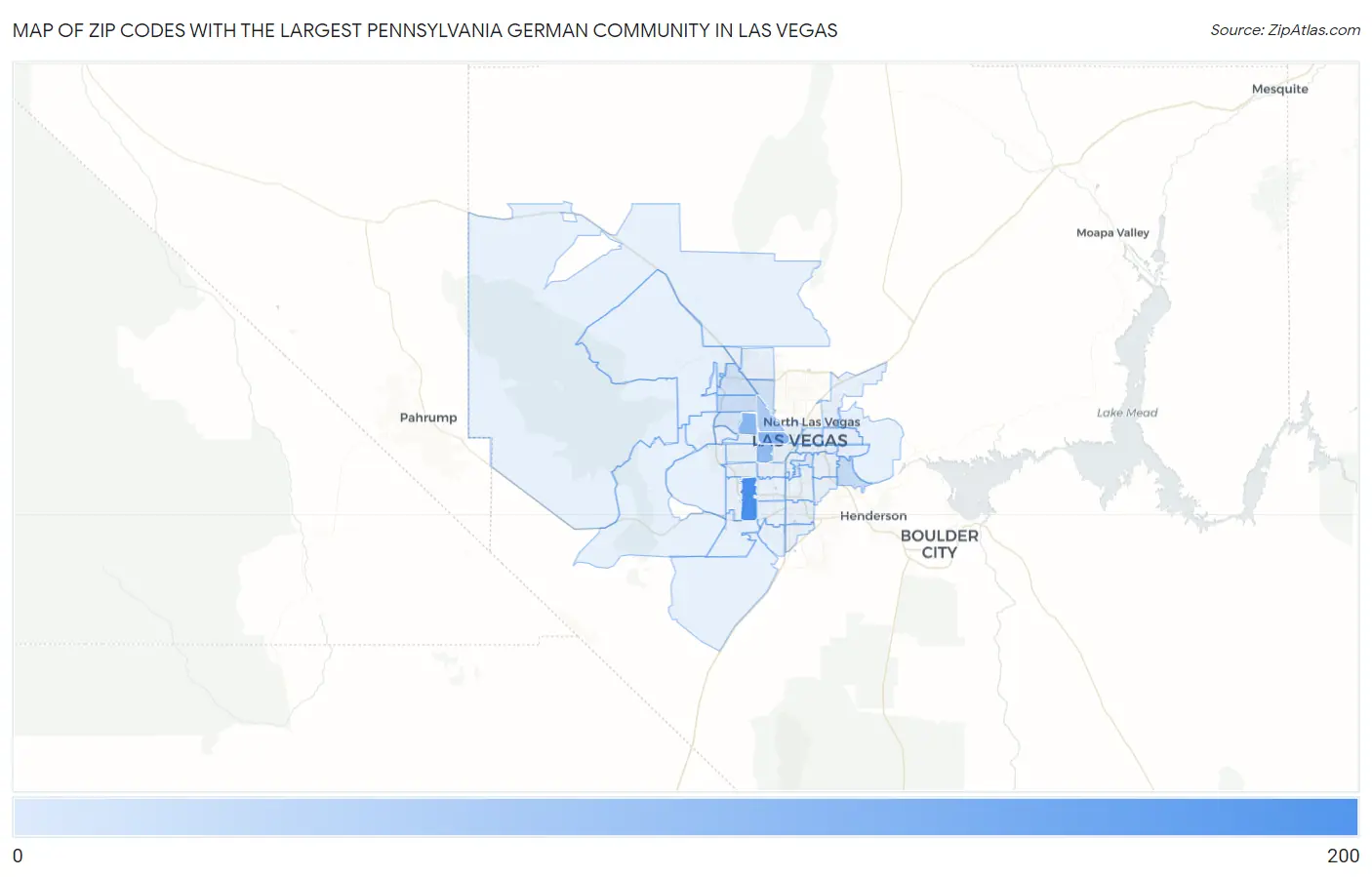 Zip Codes with the Largest Pennsylvania German Community in Las Vegas Map