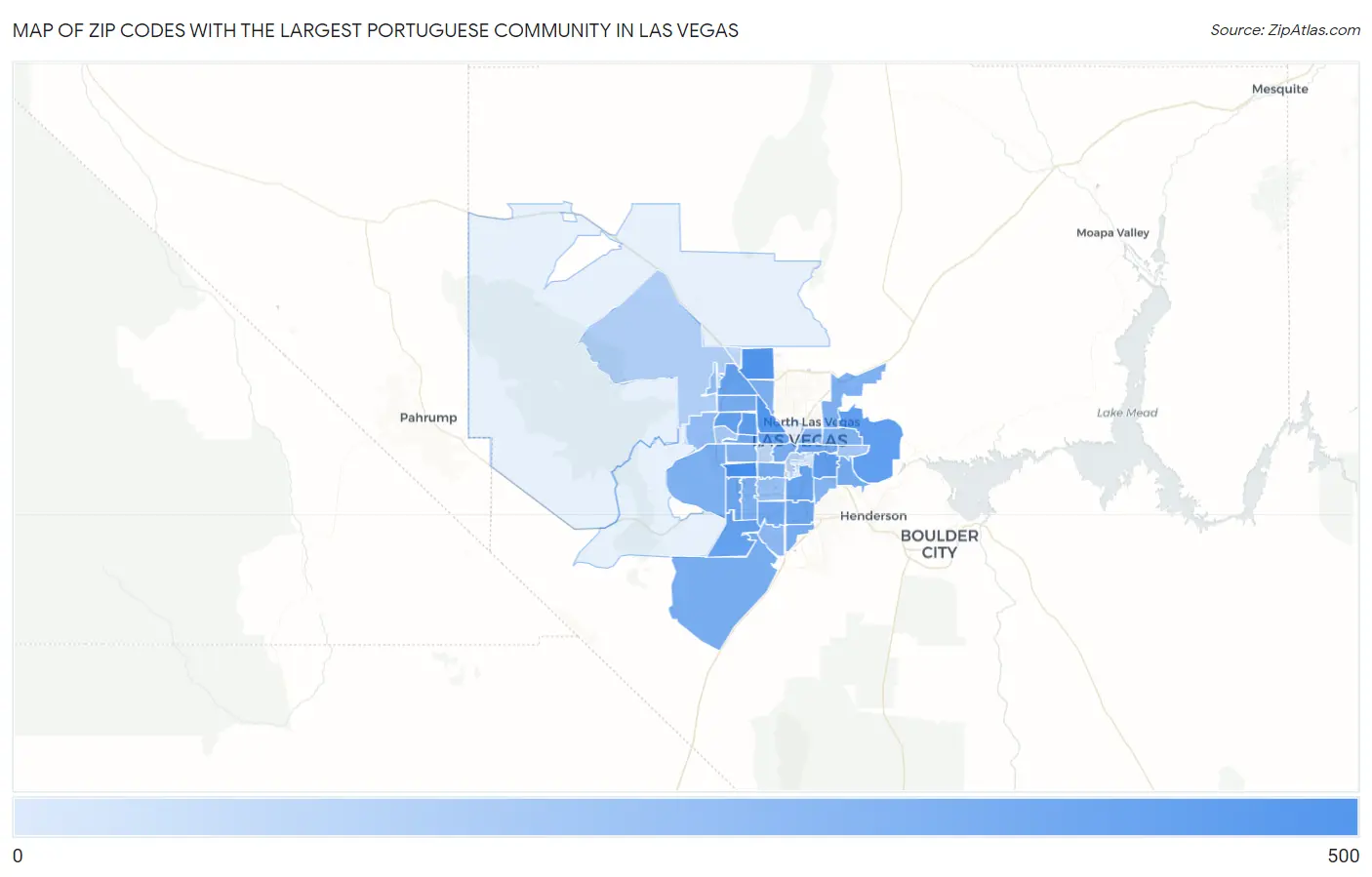Zip Codes with the Largest Portuguese Community in Las Vegas Map