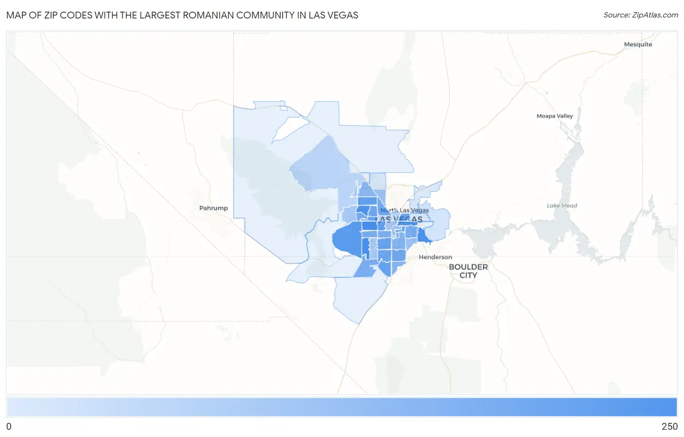 Zip Codes with the Largest Romanian Community in Las Vegas Map