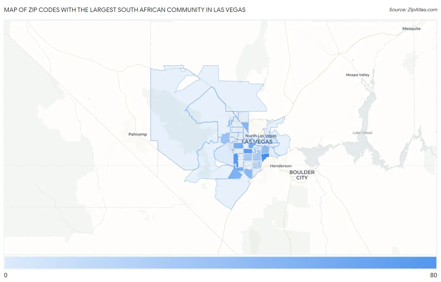 Zip Codes with the Largest South African Community in Las Vegas Map
