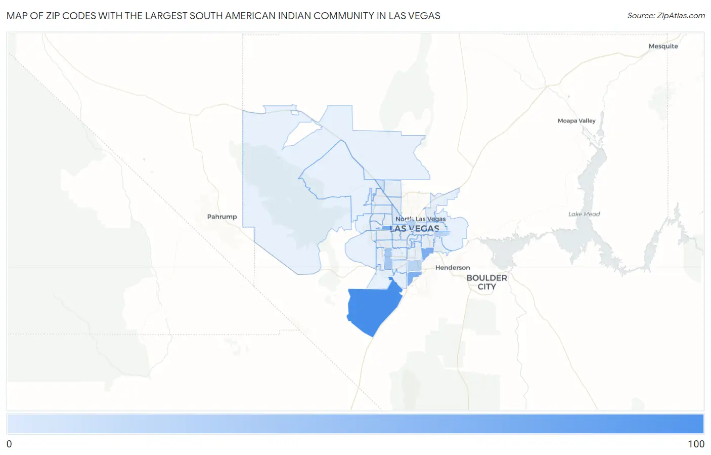Zip Codes with the Largest South American Indian Community in Las Vegas Map