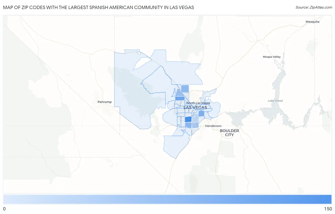Zip Codes with the Largest Spanish American Community in Las Vegas Map