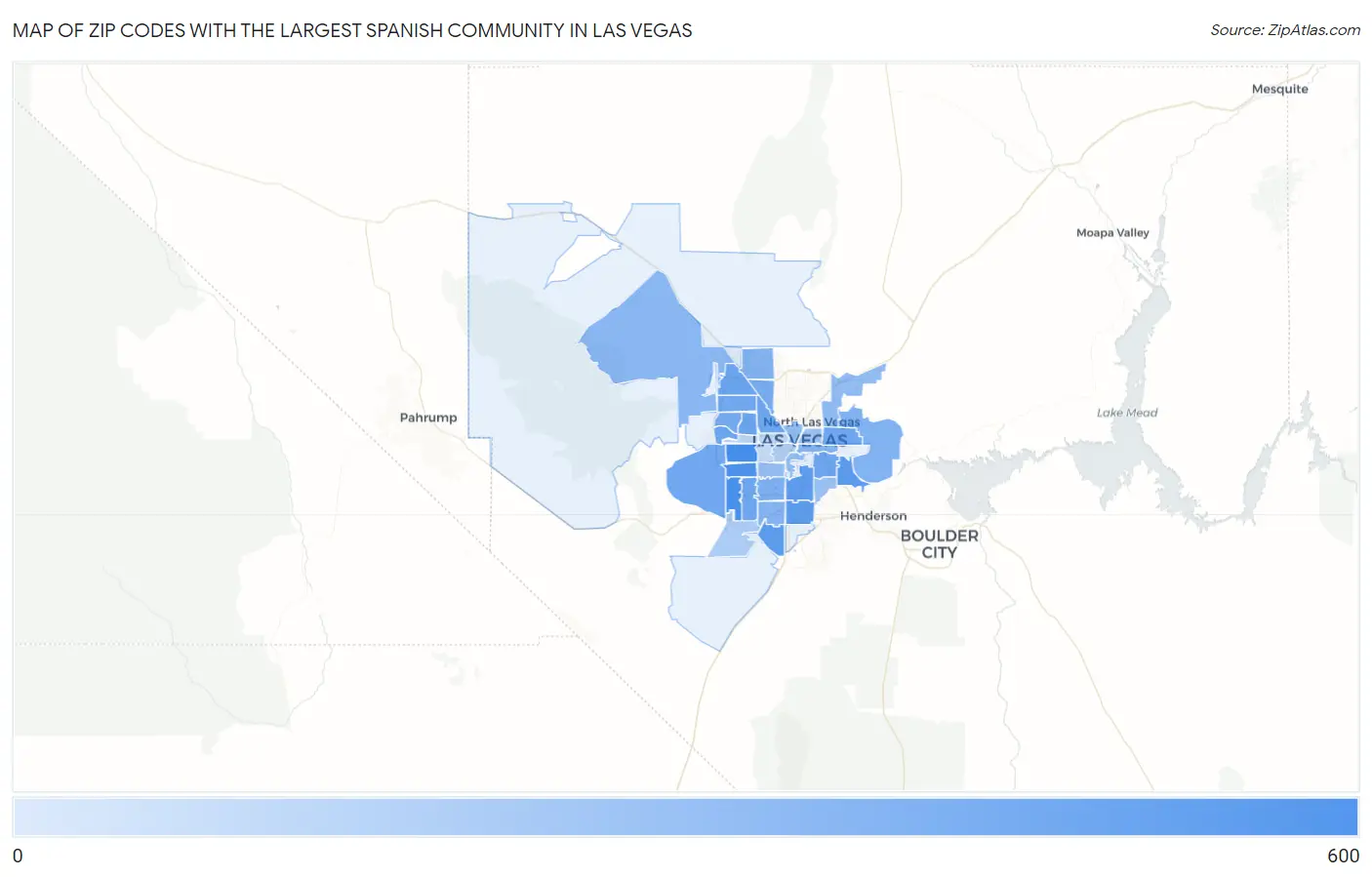 Zip Codes with the Largest Spanish Community in Las Vegas Map