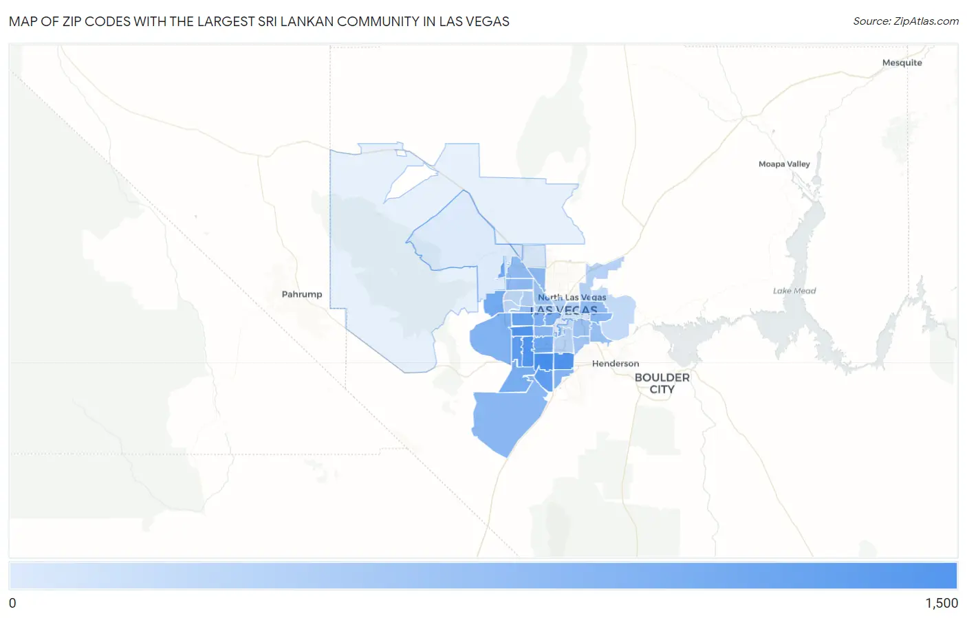 Zip Codes with the Largest Sri Lankan Community in Las Vegas Map