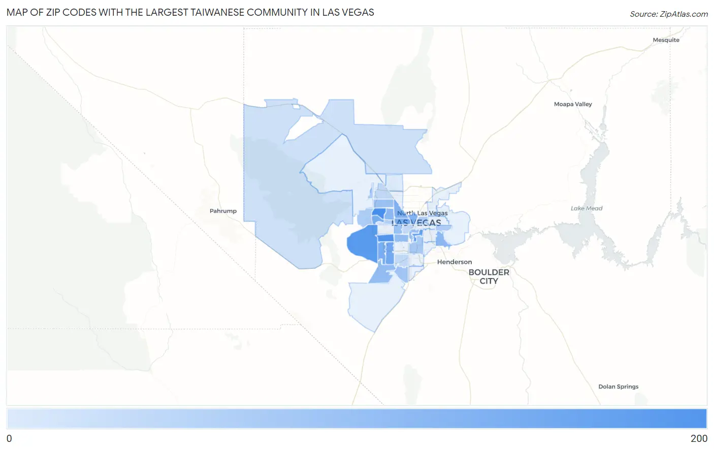 Zip Codes with the Largest Taiwanese Community in Las Vegas Map