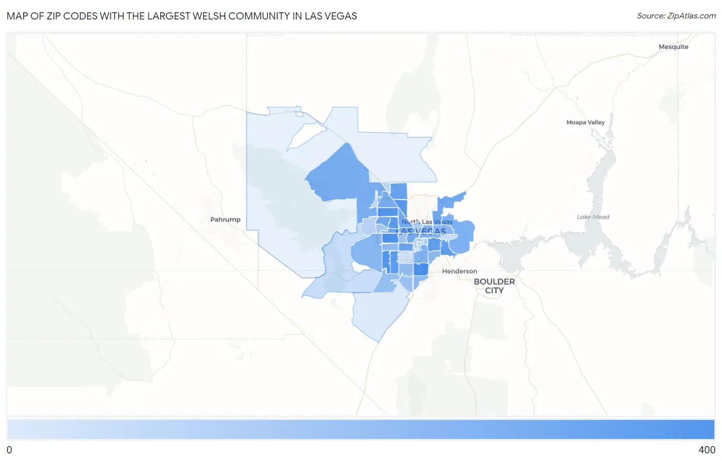 Zip Codes with the Largest Welsh Community in Las Vegas Map