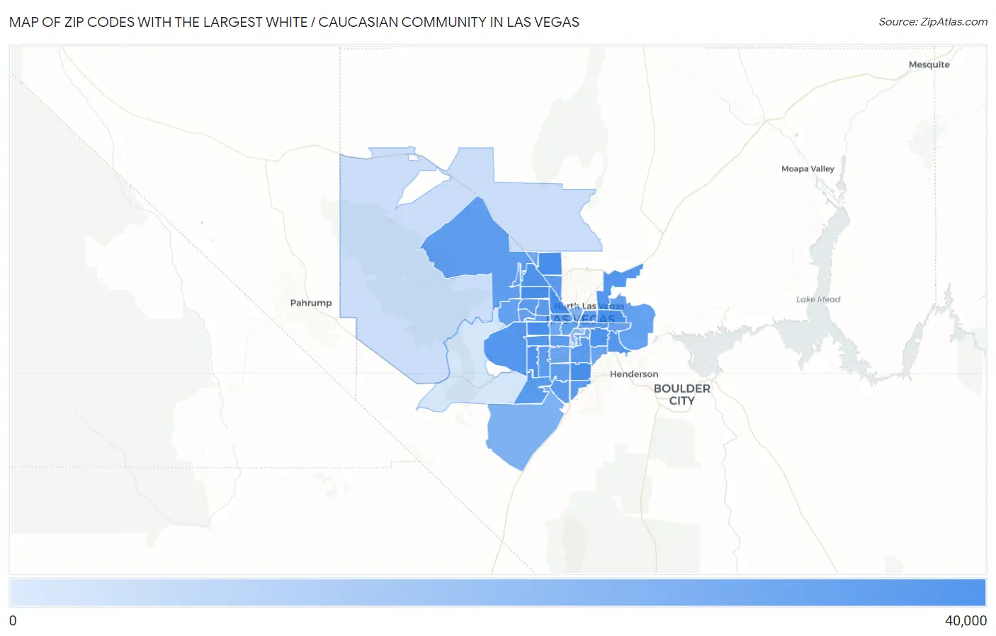 Zip Codes with the Largest White / Caucasian Community in Las Vegas Map